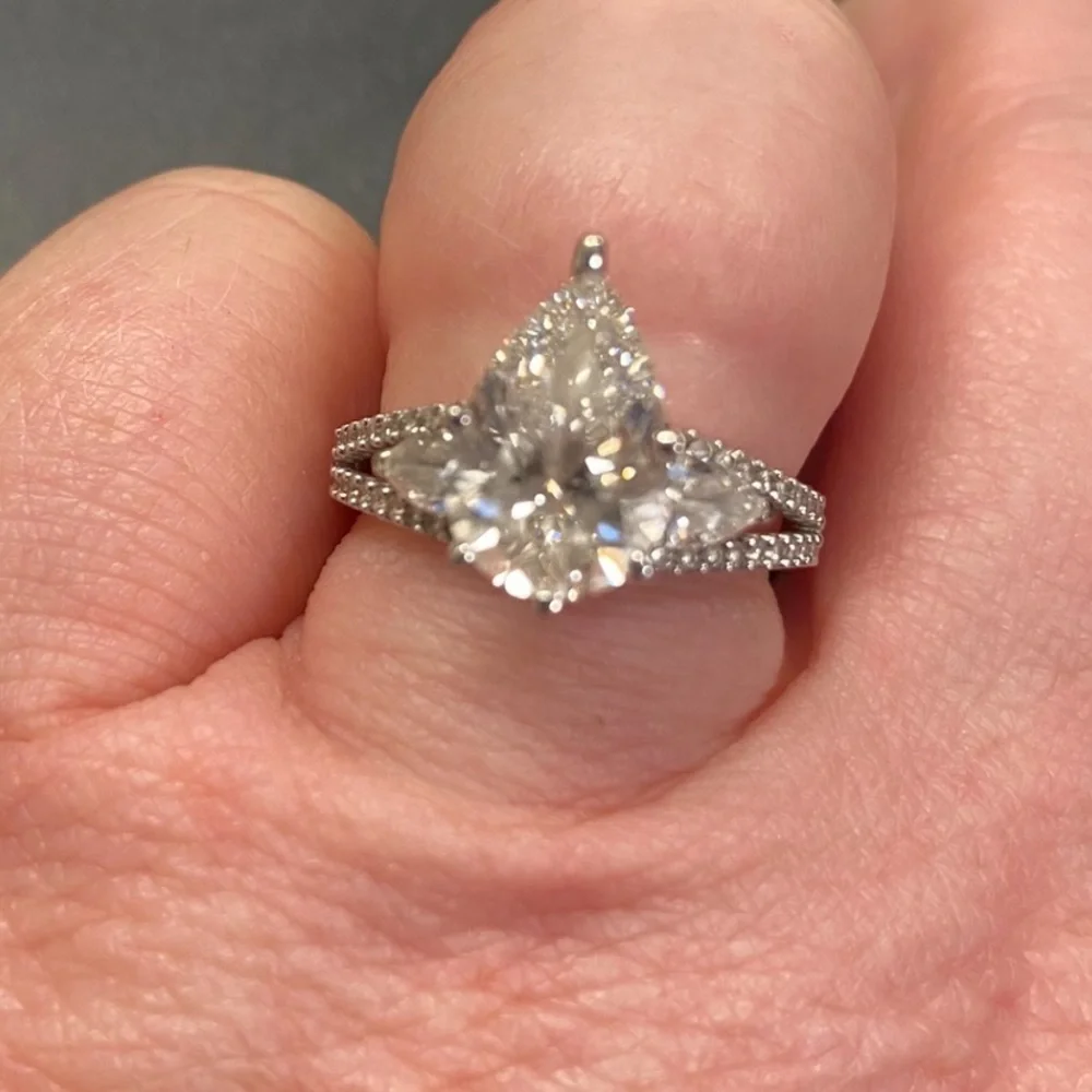 14 karat white gold lab diamond ring.